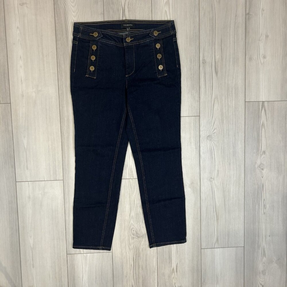Women’s Talbots Size 6 Sailor Buttoned Dark Wash Jeans Straight Leg Stretch